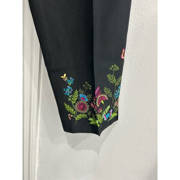 Allison Taylor Womens Black Capris Pants Floral Embroidered Hem Silk Blend Sz 10 - Picture 4 of 9